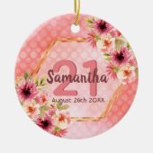 21歳の誕生日ピンク花模様金ゴールド幾何学名 セラミックオーナメント (正面)