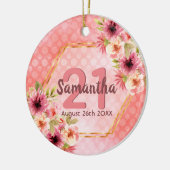 21歳の誕生日ピンク花模様金ゴールド幾何学名 セラミックオーナメント (左)