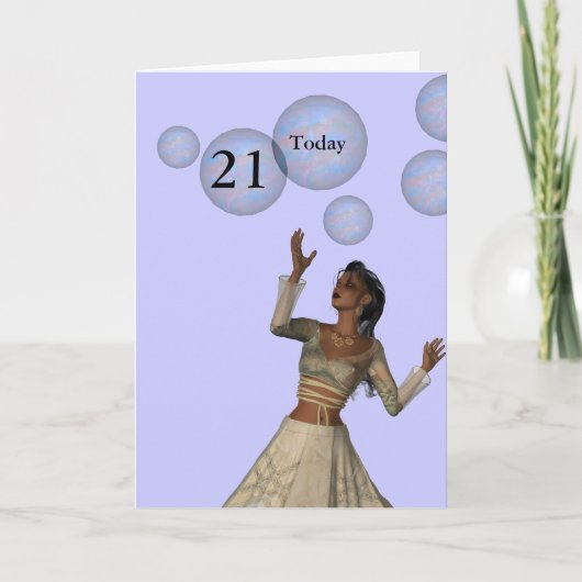 21歳の誕生日フェアリー&バブルズ カード (正面)
