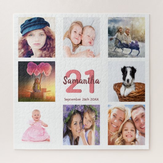 21歳の誕生日フォトコラージガールホワイト ジグソーパズル (縦)