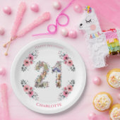 21歳の誕生日フォトコラージピンクフラワーガールホワイト ペーパープレート (パーティー)
