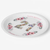 21歳の誕生日フォトコラージピンクフラワーガールホワイト ペーパープレート (アングル)