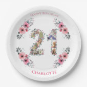 21歳の誕生日フォトコラージピンクフラワーガールホワイト ペーパープレート (正面)