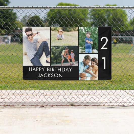 21歳の誕生日フォトコラージュ5写真白黒 横断幕 (インサイチュ)