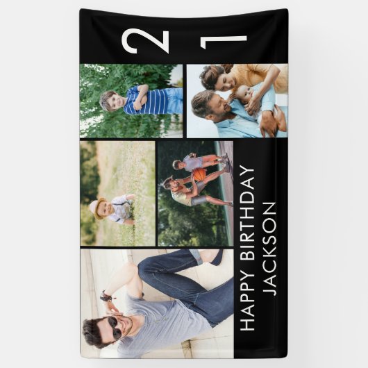 21歳の誕生日フォトコラージュ5写真白黒 横断幕 (縦)