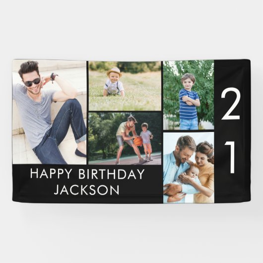 21歳の誕生日フォトコラージュ5写真白黒 横断幕 (横)