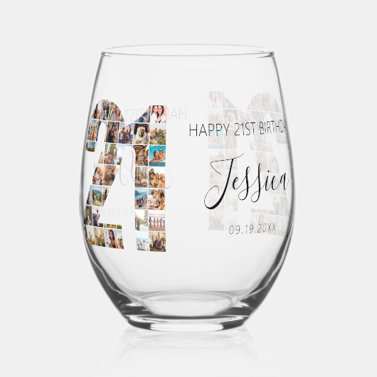 21歳の誕生日フォトコラージュ ステムなしワイングラス (裏面)