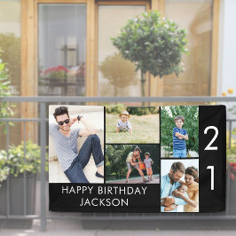 21歳の誕生日フォトコラージュ 5枚 ブラック ホワイト 横断幕