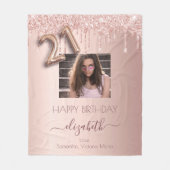 21歳の誕生日フォトバラ金ゴールドグリッターピンクの友人 フリースブランケット (正面)