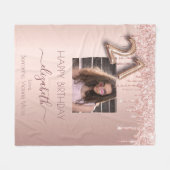 21歳の誕生日フォトバラ金ゴールドグリッターピンクの友人 フリースブランケット (正面(横))