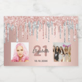 21歳の誕生日フォトバラ金ゴールドグリッターピンクシルバー スパークリングワインラベル (シングルラベル)