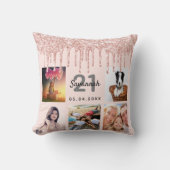 21歳の誕生日フォトバラ金ゴールドグリッター赤面ピンク クッション (正面)