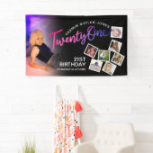 21歳の誕生日フォトパープルピンクブラック 横断幕 (インサイチュ)