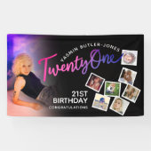 21歳の誕生日フォトパープルピンクブラック 横断幕 (横)