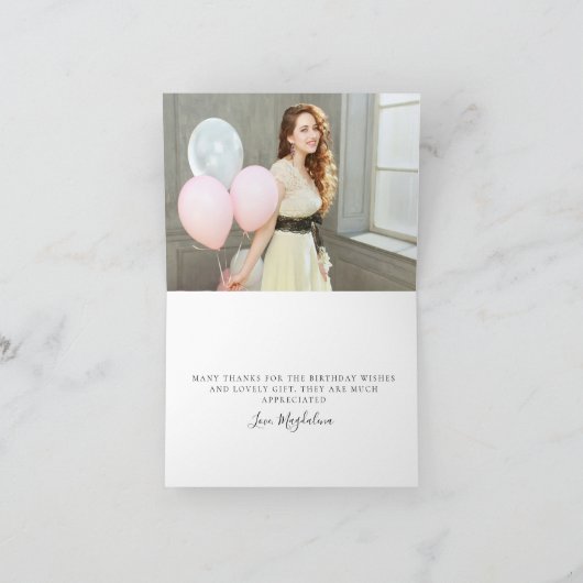 21歳の誕生日フォトピンクの弓ワイルドフラワー折り サンキューカード (内部)