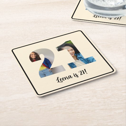 21歳の誕生日フォトフレームコースター スクエアペーパーコースター (アングル)