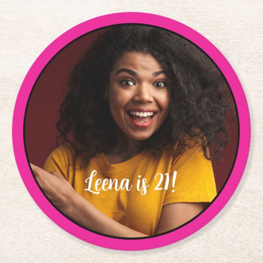 21歳の誕生日フォトフレームコースター ラウンドペーパーコースター (正面)