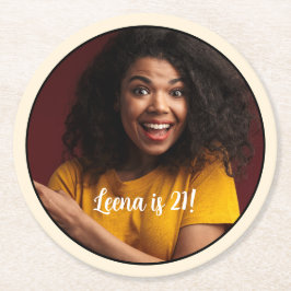 21歳の誕生日フォトフレームコースター ラウンドペーパーコースター