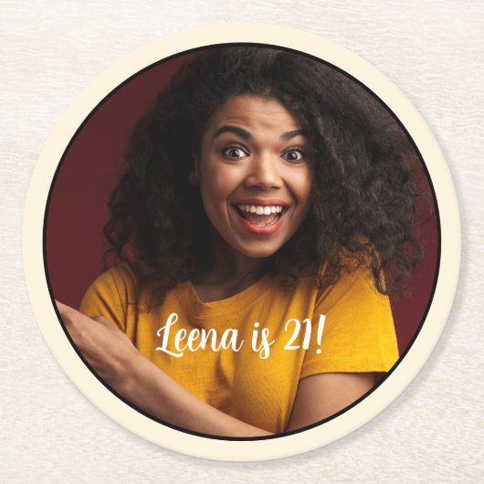 21歳の誕生日フォトフレームコースター ラウンドペーパーコースター (正面)