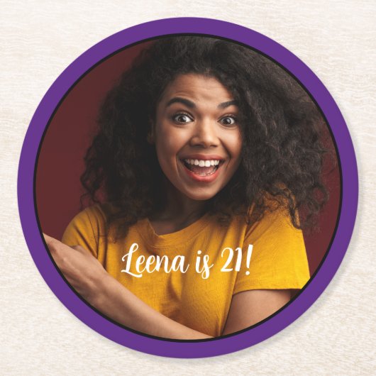 21歳の誕生日フォトフレームコースター ラウンドペーパーコースター (正面)