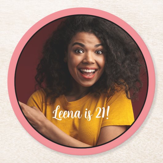 21歳の誕生日フォトフレームコースター ラウンドペーパーコースター (正面)