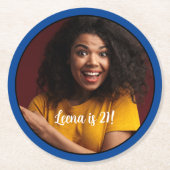 21歳の誕生日フォトフレームCoaster Blue ラウンドペーパーコースター (正面)