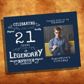 21歳の誕生日フォトブルーヴィンテージ誕生日招待状 ポストカード