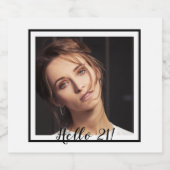 21歳の誕生日フォトホワイトブラック スパークリングワインラベル (シングルラベル)