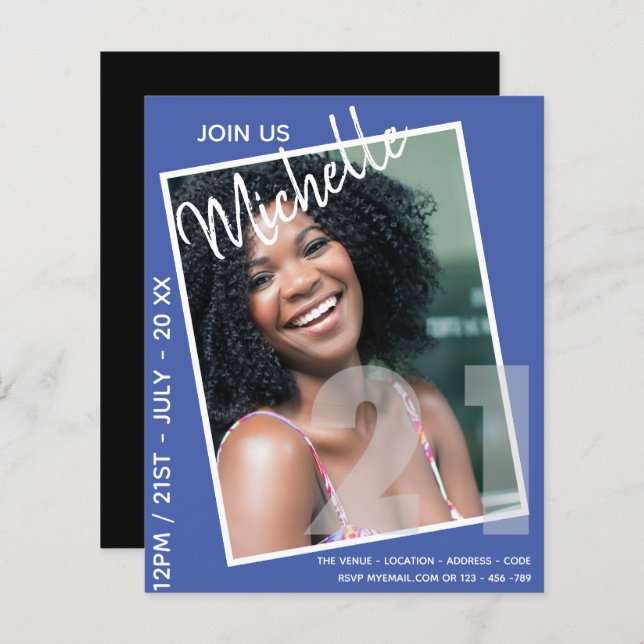 21歳の誕生日フォト招待状 モダン (正面/裏面)