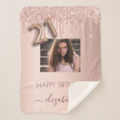 21歳の誕生日フォト赤面ピンクローズ金ゴールドグリッター シェルパブランケット (正面)