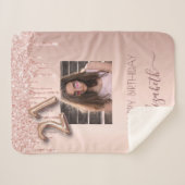 21歳の誕生日フォト赤面ピンクローズ金ゴールドグリッター シェルパブランケット (正面(横))