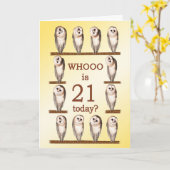 21歳の誕生日フクロウ カード (黄色い花)