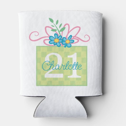 21歳の誕生日フローラケーキプレゼント名前をカスタムする 缶クーラー (裏面)