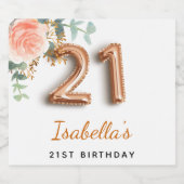 21歳の誕生日フローラバラ金ゴールドユーカリプトゥスモノグラム スパークリングワインラベル (シングルラベル)