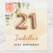 21歳の誕生日フローラバラ金ゴールドユーカリプトゥスモノグラム ワインラベル (シングルラベル)