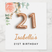 21歳の誕生日フローラバラ金ゴールドユーカリプトゥスモノグラム ワインラベル (シングルラベル)