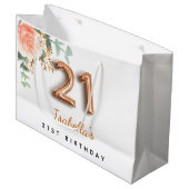 21歳の誕生日フローラバラ金ゴールドユーカリ ラージペーパーバッグ (正面アングル)