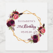 21歳の誕生日フローラルゴールド白幾何学名 ワインラベル (シングルラベル)