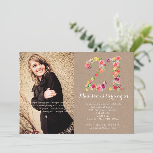 21歳の誕生日フローラ女子パーティー写真 招待状 (スタンド正面)
