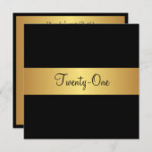 21歳の誕生日ブラックとイエロー金ゴールド 招待状 (正面/裏面)