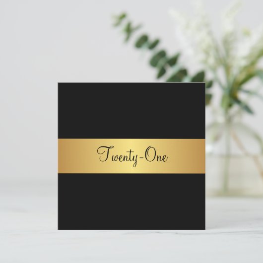 21歳の誕生日ブラックとイエロー金ゴールド 招待状 (スタンド正面)