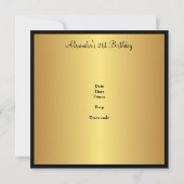 21歳の誕生日ブラックとイエロー金ゴールド 招待状 (裏面)