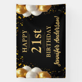 21歳の誕生日ブラックと金ゴールドお祝い 横断幕 (縦)