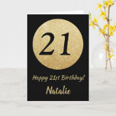 21歳の誕生日ブラックと金ゴールドグリッターカード カード (黄色い花)