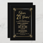 21歳の誕生日ブラックと金ゴールドパーティー 招待状 (正面/裏面)