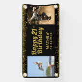 21歳の誕生日ブラックと金ゴールドフォトグリッター 横断幕 (縦)