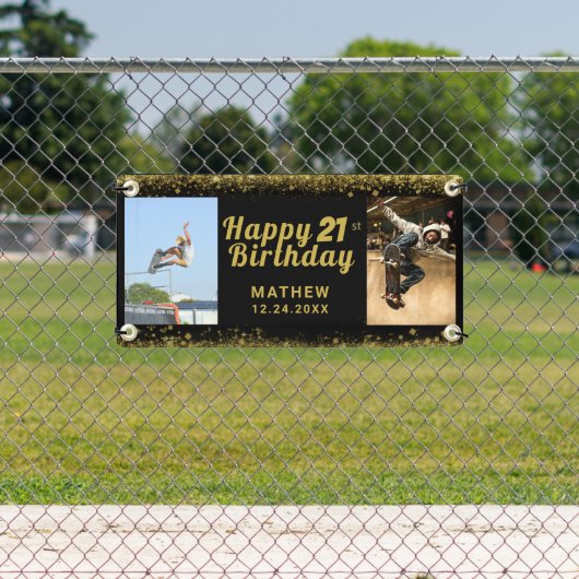 21歳の誕生日ブラックと金ゴールドフォトグリッター 横断幕 (インサイチュ)