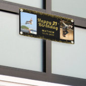 21歳の誕生日ブラックと金ゴールドフォトグリッター 横断幕 (ビルの外側)