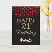 21歳の誕生日ブラックアンドレッド金ゴールドグリッターカード カード (黄色い花)