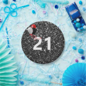 21歳の誕生日ブラックグリッターとバルーン ペーパープレート (パーティー)